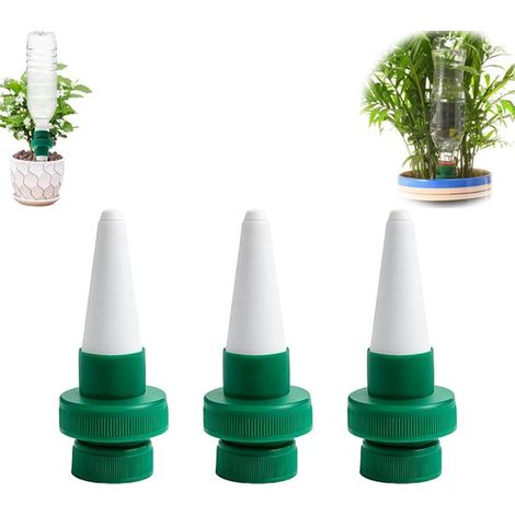 Lot de 3 - Goutte-goutte pour plantes - Système d'arrosage automatique - Goutte-goutte en terre cuite - avec double adaptateur - pour bouteilles en plastique et en verre - Arrosage pendant les vacance (1/5)