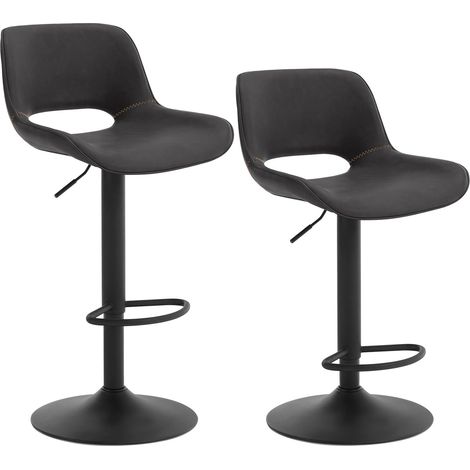 WOLTU 2x Taburetes de Cocina. Taburetes Giratorios y Regulables en Altura con Reposapiés. Taburetes Altos Revestidos en Polipiel con Respaldo para Bar. Cocina y Cafetería. Antracita (1/5)