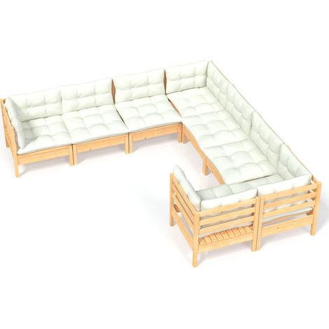 Conjunto de muebles de jardín muebles de exterior 8 piezas con cojines color crema madera maciza de pino 020017567