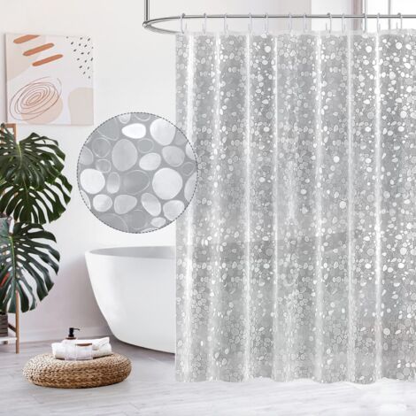 Rideau de Douche EVA Imperméable Rideaux de Douche à Effet 3D Motif Galets Semi-Transparent Rideau de Salle de Bain avec Crochets de Rideau pour Douches et Baignoire 180×80CM (1/5)