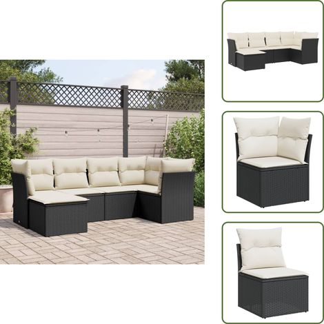 6-tlg. Garten-Sofagarnitur mit Kissen Schwarz Poly Rattan - Gartensortiment - Gartenmöbelset - Lounge Möbel - Rattan Gartenmöbel - Polyethylen Furniture (1/5)