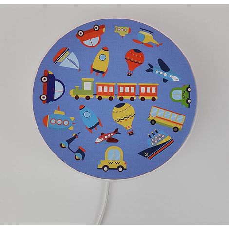 Kinderzimmer Wandlampe mit Fahrzeug Motiven, Schalter und Stecker, Ø 25cm (1/5)