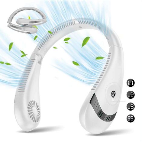 Foldable LED Digital Display Outdoor Rechargeable Electric Air Cooling Portable Bladeless Neck Fan Three Speeds (1/5)
