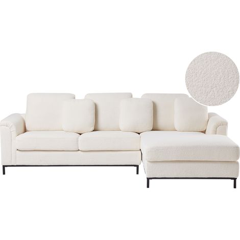 Sofá esquinero tapizado en bouclé blanco en forma de L versión izquierda Oslo
