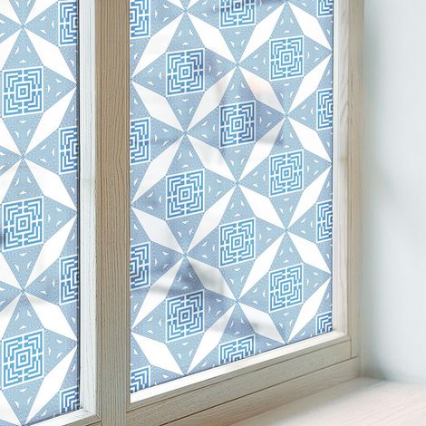 Sichtschutzfolie 100x100 cm Blickdicht Dekorfolie Dekorativ Folie für Schlafzimmer Selbstklebend Sichtschutz Fenster Milchglas Geometrische Labyrinthe