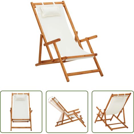 Campingstuhl -  Klappbarer Strandstuhl Eukalyptus Massivholz und Stoff Creme (1/5)