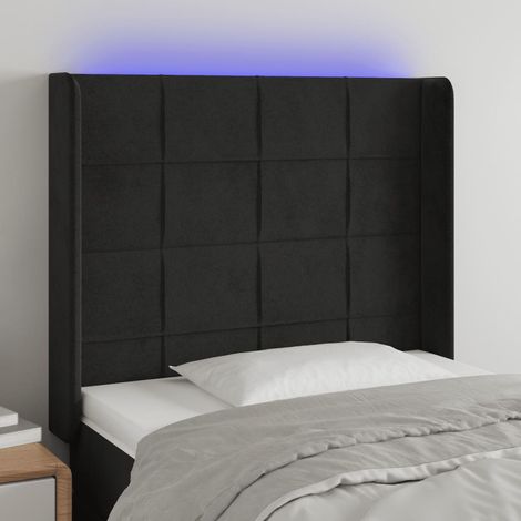 Tête de lit à LED Panneau de lit pour Lit adult Décoration murale Noir 93x16x118/128 cm Velours RJYKXR232046 (1/5)