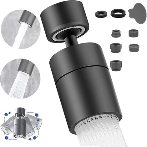 Wasserhahn-Luftsprudler, 360° schwenkbarer Küchenarmatur-Luftsprudler, 2 Modi, wassersparender Wasserhahn-Luftsprudler, für Küchenspülenarmaturen (Schwarz) (1/5)