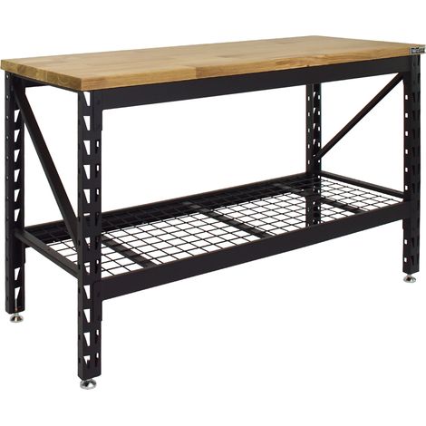 Werkbank 153x62x99 cm 500 kg Stahlgestell Hartholzplatte Werktisch Arbeitstisch Tisch Werkstatttisch (1/5)