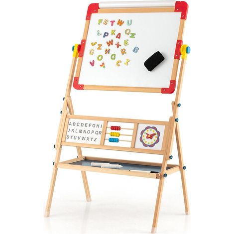 En Bois de Pin Massif Chevalet Enfant 3 en 1 Tableau Double Face Rotatif avec Rouleau Papier pour Chambre d'Enfant (1/5)
