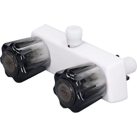 Mitigeur de douche pour camping-car, vanne de dérivation avec 2 boutons molette, base blanche, poignées marron, contrôle de mélange pour caravane (1/5)