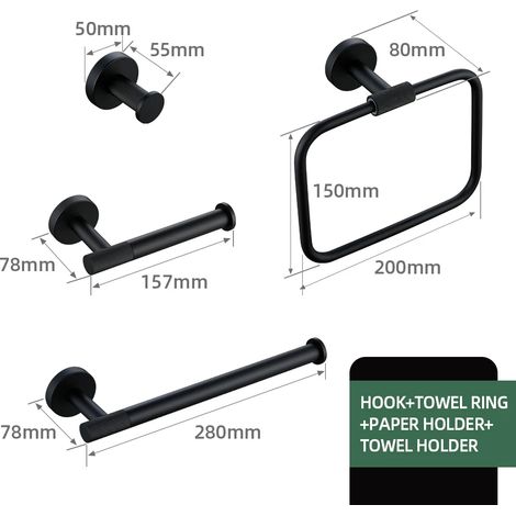 (H-PH-TR) Accessoires de salle de bain noirs en laiton moleté : porte-papier toilette, porte-serviettes, étagère, porte-serviettes simple, crochet pour brosse WC (1/5)