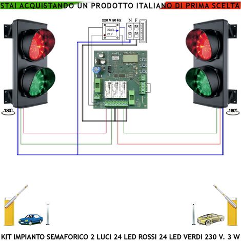 Kit 2 Semafori Orientabili IP65 24 Led Rossi e 24 Led Verdi Alimentazione 230 V 3W Vetro Ø 124 mm Funzioni Cicliche a Tempo Regolabile da 8 a 120° Omologato Parcheggio e Garage Transito in Condominio (1/5)
