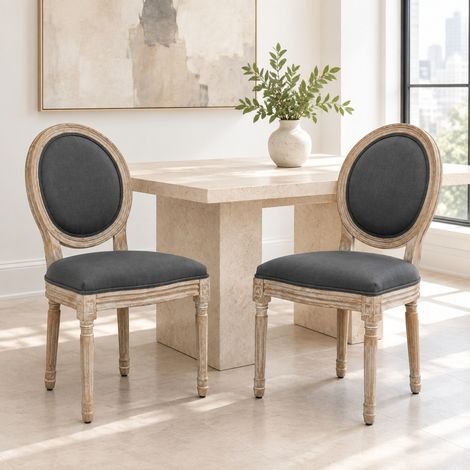 Pack de 2 sillas de comedor de madera y tela gris natural 99x32x48 cm FloraGrace (1/5)