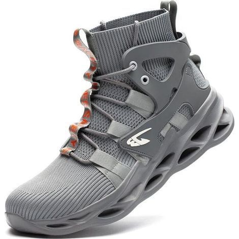 Leichte, hohe Sicherheitsschuhe für Damen und Herren, atmungsaktive Sicherheitsschuhe S3, Stahlkappen-Arbeitsschuhe – Grau, Größe 39 (EU), 24,5 cm (1/5)