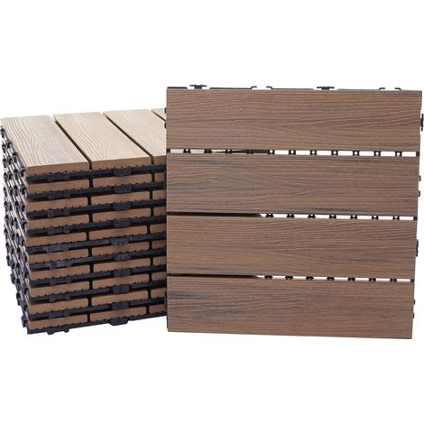 Carreaux en WPC, HWC-E20, aspect bois pour terrasse, structure 3-D - 11 carreaux à 30x30 cm - 1 m² marron (1/5)