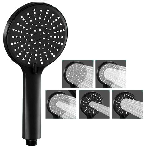 Cabezal de ducha de mano de 12 cm (4,7 pulgadas), ahorra agua, 5 modos de rociado, soporte y manguera incluidos, fácil instalación en el baño.