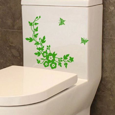 Fleur Sige De Toilette Sticker Mural Salle De Bains Dcoration Stickers Dcor Papillon Vert (1/4)