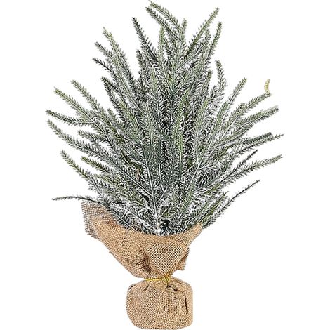 Sapin de Neige Artificiel Mini Décoration de Table Branche de Pin avec Effet Neige Base en Lin Bois Vert 39x8,5cm (1/5)