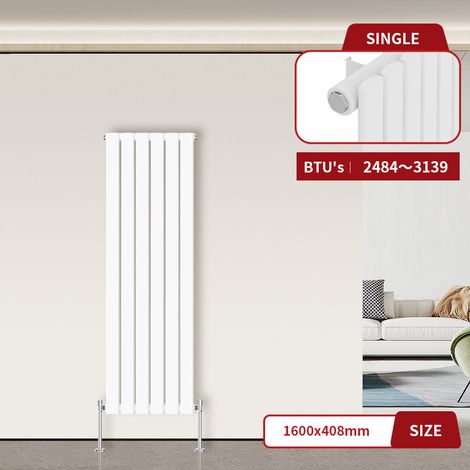 Warmehaus Flat Panel Radiator White Vertical 1600 x 408mm Single