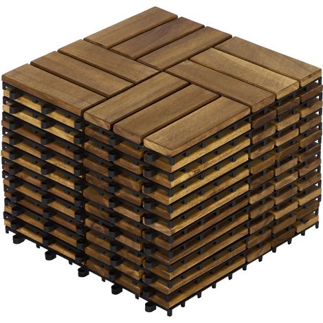 Dalles de terrasse emboîtables 30x30x2 cm en bois d’acacia jaune, pour balcon – MEUBLIV (1/5)