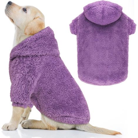Sweat à capuche pour grands chiens, pull doux double face en peluche pour grands chiens, veste à capuche Sherpa pour chien (violet - L)