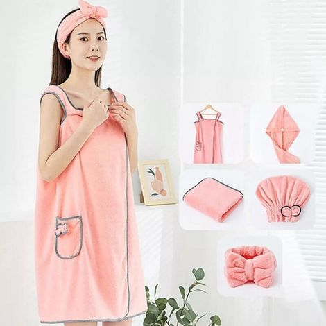 Ensemble de serviettes de bain enveloppées, 5 pièces, couverture de sèche-cheveux, bandeau, chapeau de princesse, Robe de bain portable avec forte Absorption d'eau (1/5)