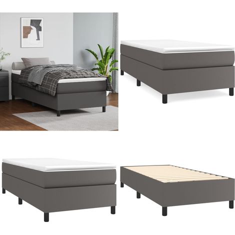 Giroletto a Molle con Materasso Grgio 90x200 cm in Similpelle - Materasso a molle - Letto con materasso