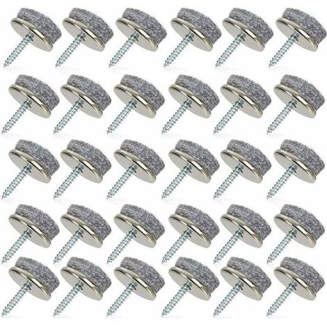 Lot de 32 patins en feutre pour meubles, 24 mm de diamètre, avec vis pour chaises en bois (1/4)