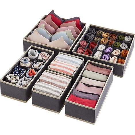 Boîte de rangement pour sous-vêtements en tissu non tissé, organisateur pliable pour chaussettes, gris foncé, ensemble de 6 pièces (1/5)