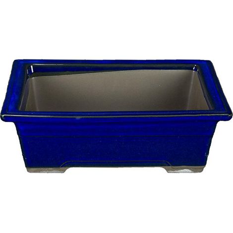 Vaso per bonsai Giapponese Morrisan rettangolare in gres smaltato blu 15x10,5x6 cm - B05-18b (1/4)