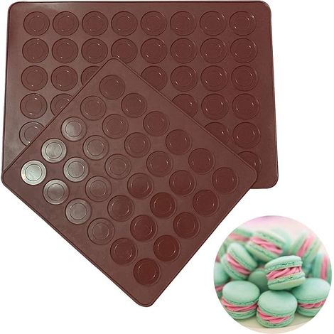 2 Tapis de cuisson en silicone anti-adhésif, Tapis de cuisson alimentaire, Idéal pour macarons, biscuits, pain, pâtisserie, desserts (48 emplacements +30 emplacements) (1/4)