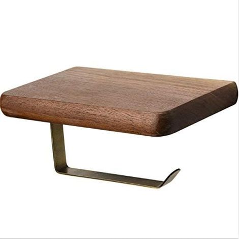 Walnut Wooden Toilet Roll Holder Towel Rack Tissue Box