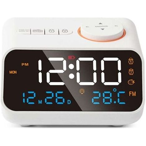 Réveil Radio multifonction LED, minuterie musicale, Radio FM Rechargeable, réveil pour la maison, blanc (1/5)