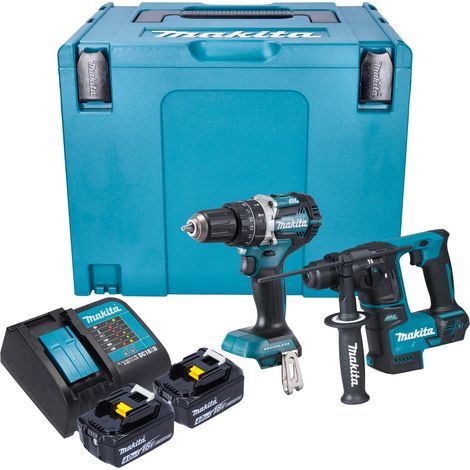 Makita DLX 2278 SMJ Kit combiné batterie + perceuse-visseuse à percussion 54 Nm DHP 484 + marteau perforateur 1,2 J DHR 171 + 2x batterie 4,0 Ah + chargeur + Makpac (1/5)