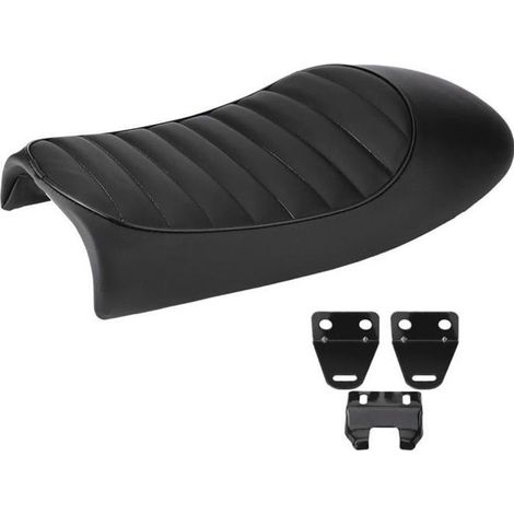 Selle de moto - MOO - Vintage - Cuir PU - Universelle - Noir (style B) (1/4)