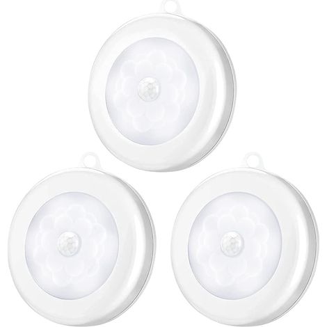 Lampes de Nuit Détecteur de Mouvement, Lot de 3 Veilleuse LED Détecteur Sans Fils Alimenté par Piles pour Chambre, Salon, Garage, Salle de Bain