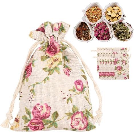 Lot de 50 Sachets de Toile de Jute en Lin, Petits Sacs en Tissu Sachet Coton Pochette Tissu Sacs de Rangement en Jute Réutilisable avec Cordon de Serrage pour Le Mariage Bijoux Noël Fête - 9.5 x 14cm (1/5)