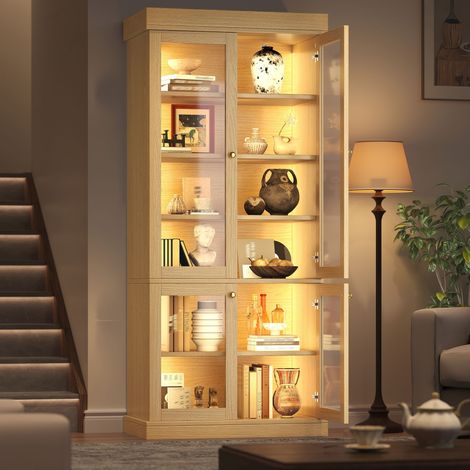 Vitrine Moderne 120x40x80cm, LED, Rangement Optimisé, Anti-basculement, Bois Naturel (1/5)