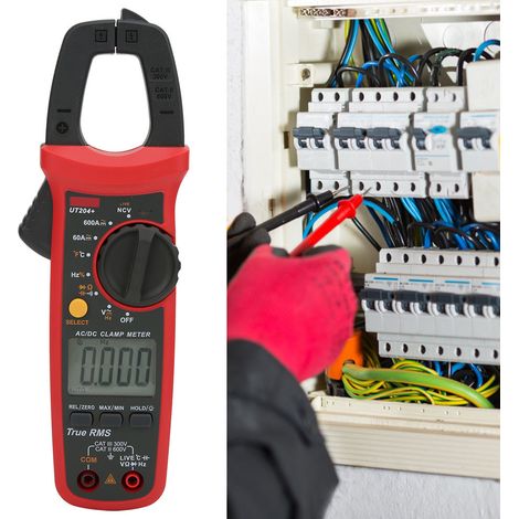 Pince ampèremétrique numérique portable UNI T UT204+ : testeur de tension, courant et résistance/capacité à sélection automatique de la gamme, valeur efficace vraie (True RMS) AC/DC (1/5)