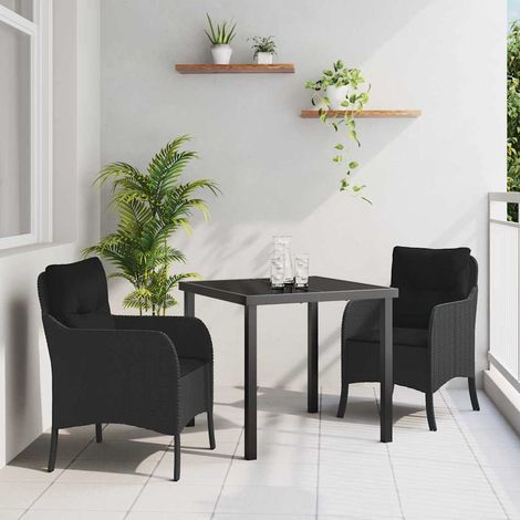 vidaXL Garten Essgruppe mit Kissen 3 pcs Schwarz Poly-Rattan (1/5)