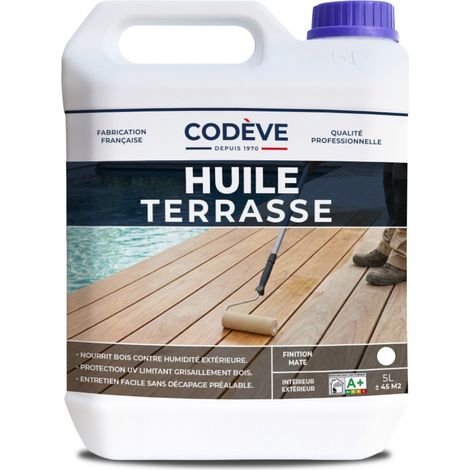 Codève Bois – Huile pour bois incolore 5 L – Protection terrasse et caillebotis – Hydrofuge et anti-grisaillement – Rendement 9 à 10 m²/L (1/5)