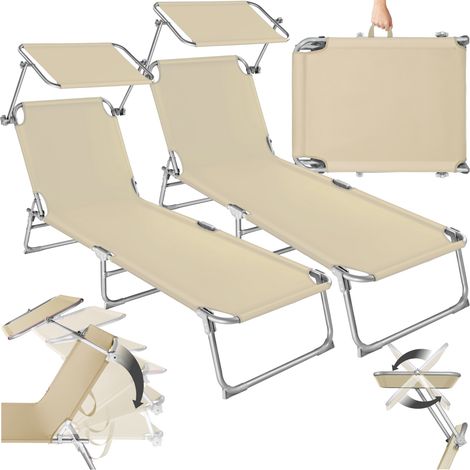 Set di 2 lettini pieghevoli in acciaio beige (1/10)