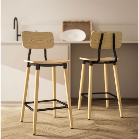 Stuhl Barhocker platzsparend 41 47 94 cm Natur OKMYHOME (1/5)