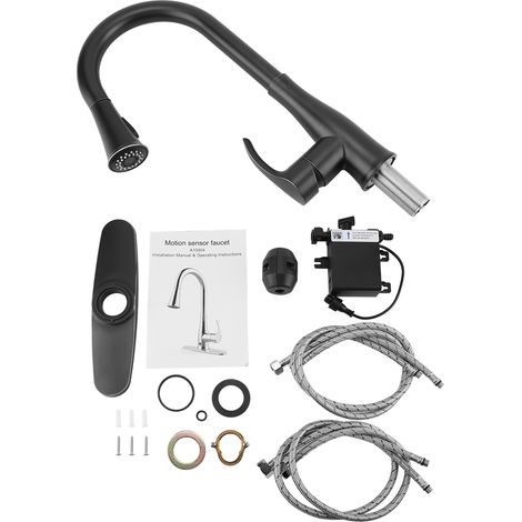 Robinet de cuisine à douchette extractible rotative à 360° avec capteur de mouvement et jet d'eau chaude et froide, sans contact. (1/5)