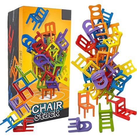 Balance-Spiel – 42 stapelbare Stühle – Buntes Plastik – Stabilisierungsturm – Für Kinder und Familien – 6 cm (1/5)