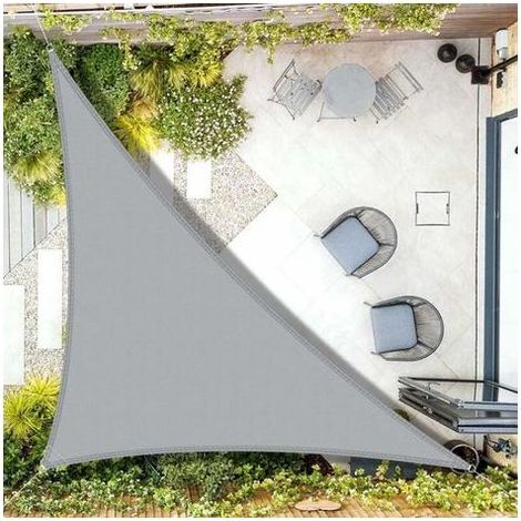 FENOPLASTICAVoile d'ombrage Imperméable Triangulaire 4x4x5,65m Toile Ombrage UV Protection pour Terrasse Jardin Extérieur-Gris Clair (1/5)