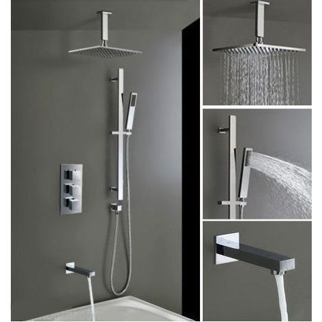 Bathroom Concealed Thermostatic Shower Mixer Abs Head Bath Filler & Handset Rail (1/5)