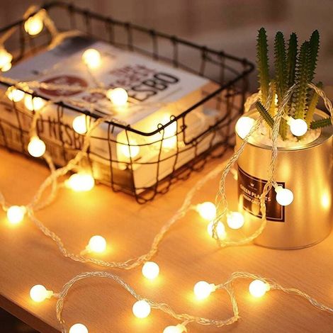 MINKUROW 6m Luces De Hadas, Luces De Cadena De Bolas, 40 Bolas Pequeñas Impermeables, Iluminación De Decoración Interior Y Exterior Alimentada Por Batería, Para El Hogar, Festival, Blanco Cálido (2700 (1/5)