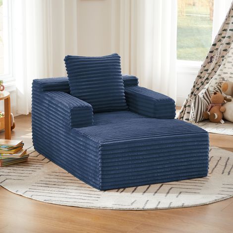 Chaise longue in corduroy blu, senza montaggio, con seduta confortevole e design salvaspazio,81x117x50 cm (1/5)